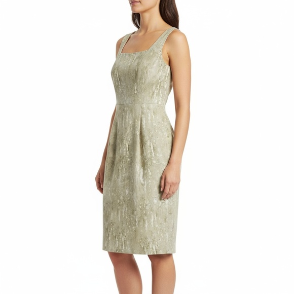 Michael Michael Kors Womens Size 4 Light Green Tan Abstract Print Sheath Square - Picture 1 of 6